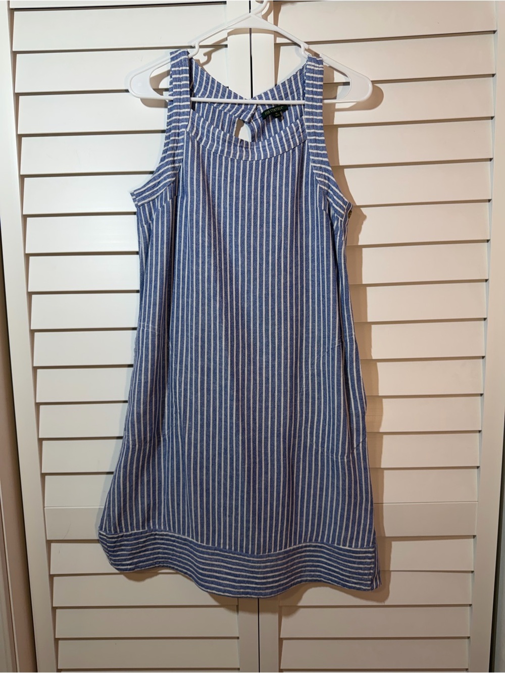 For Cynthia Navy and White Vertical Stripe Tank Midi Dress
